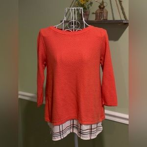 Layered mixed media Blouse Top Shirt XS Pullover sweater peekaboo contrast tunic
